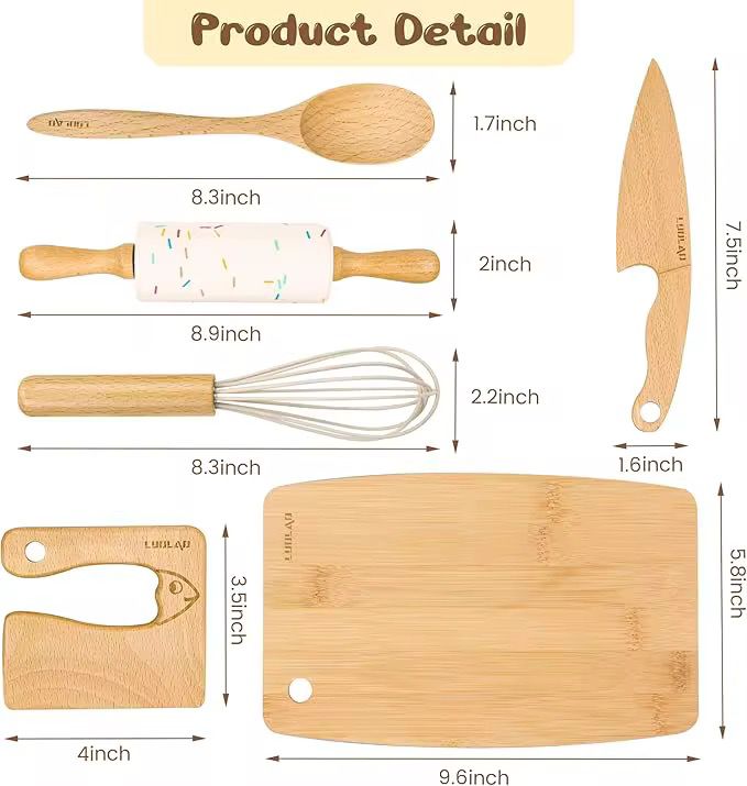 kids cooking set dimensions wooden toddler kitchen tools size guide UK Montessori set