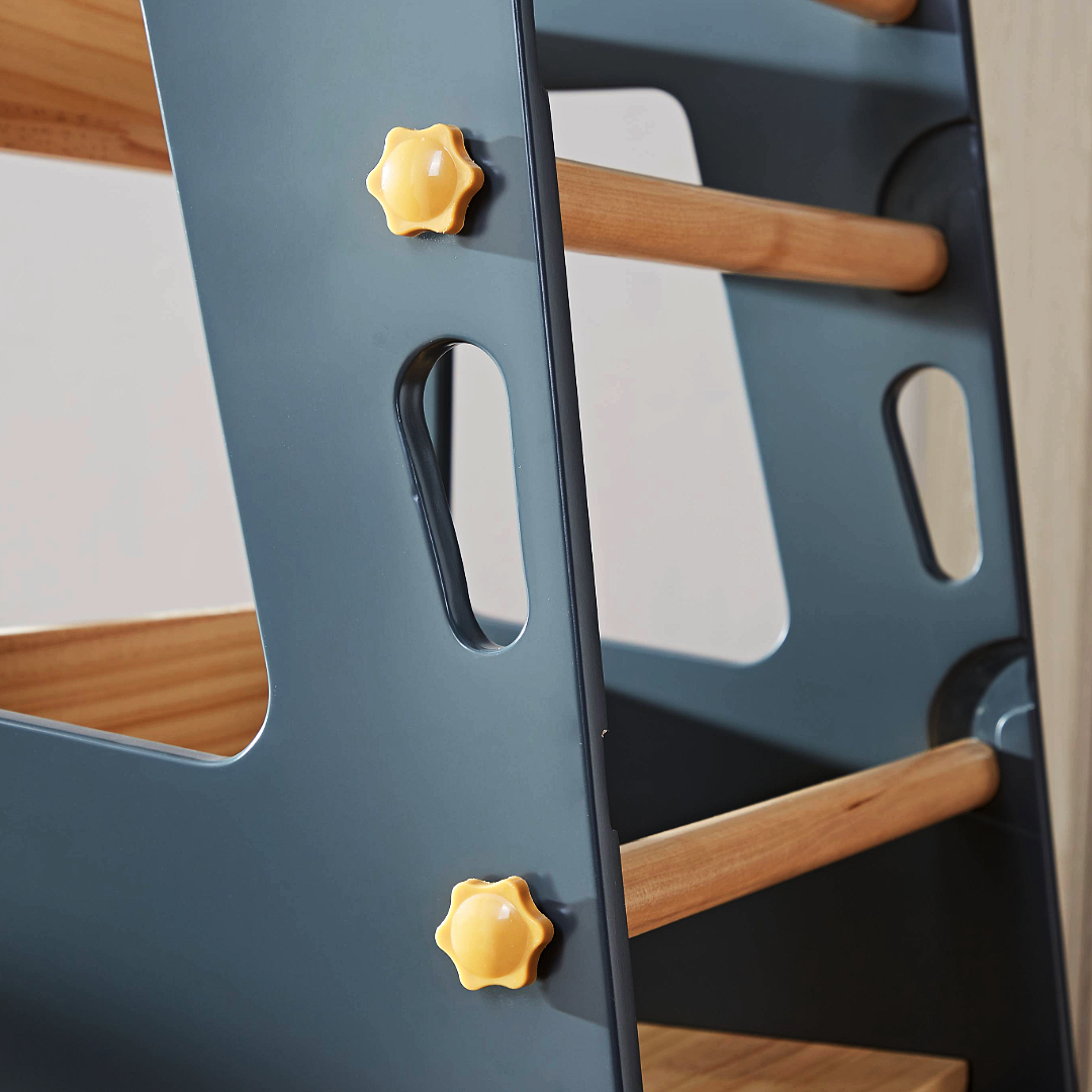Adjustable wooden toddler step stool with safety rails