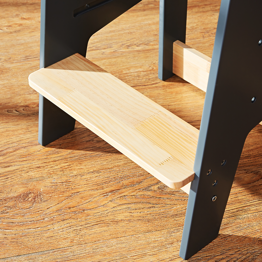 Adjustable wooden toddler step stool with safety rails