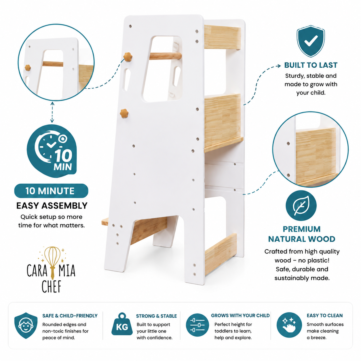 Toddler standing tower for independence and learning at home white